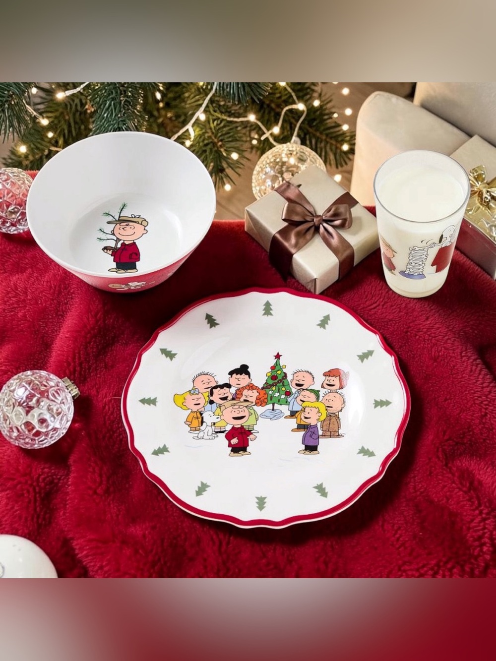 Pottery Barn Snoopy Charlie Brown Christmas Tabletop Set 3 pcs NIB